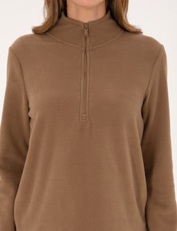 Camel Comfort Fit Fermuarl_ Polar Sweatshirt