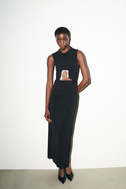 DRAPED CUT-OUT DRESS WITH SHINY DETAIL