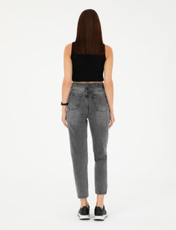 Antrasit Mom High Waist Fit Jean Pantolon