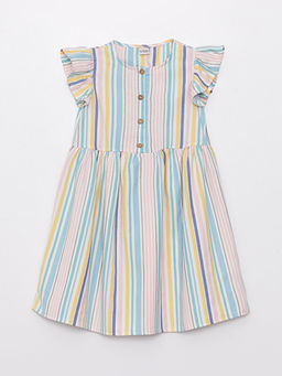 Bisiklet Yaka ?izgili K?sa Kollu K?z ?ocuk Elbise