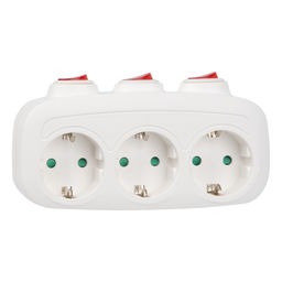 S-GES3-16OB WHITE Разветвитель сетевой с выключателем, с/з. 3 гнезда. 16А, 3500Вт. Белый. ТМ Uniel