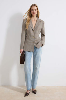 Cok Renkli Ekoseli Fitted/Vucuda Oturan Astarl? Vatkal? Dokuma Blazer Ceket TWOSS26BC00018 - Trendyolmilla фото 2