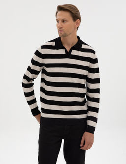 Siyah Slim Fit Polo Yaka Triko Kazak - Pierre cardin фото 3