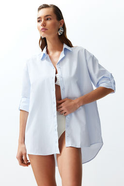 Plaj Giyim Cizgili Dokuma Maxi Gomlek TBESS22GO0664