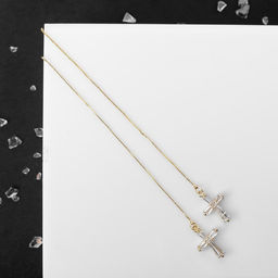 Серьги висячие со стразами Крестик на цепочке, цвет белый в золоте, 10,3см - Queen fair фото 2