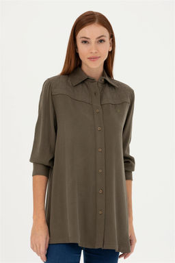 Женская рубашка цвета хаки с длинным рукавом - U.s. polo assn фото 8