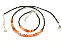 Колье и браслет из сердолика круг граненый 6мм с цирконом, 46см, 17см