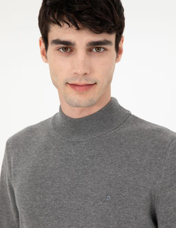 Gri Melanj Slim Fit Yar_m Bal_k__ Yaka Basic Triko Kazak - Pierre cardin фото 2