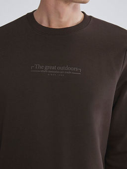 Bisiklet Yaka Bask?l? Erkek Kal?n Sweatshirt