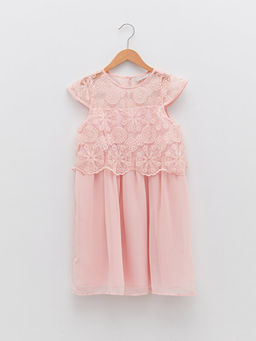 Bisiklet Yaka Nak?? Detayl? K?sa Kollu K?z ?ocuk Elbise