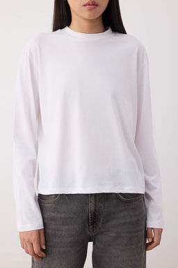 Siyah-Beyaz 2li Paket %100 Pamuk Regular Kal?p Uzun Kollu Dik Yaka Orme T-Shirt TWOAW26TS00006