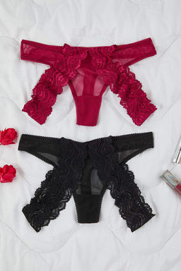 Siyah-Murdum 2li Tul Bask?l? Tanga Kulot THMAW26KU00046 - Trendyolmilla фото 3