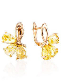 Яркие позолоченные серьги Одуванчик с лимонным янтарём - Амберхолл фото 2