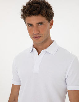 Beyaz Slim Fit %100 Pamuk K_vr_lmaz Amerikan Pike Polo Yaka Basic Ti__rt