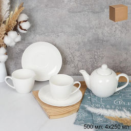 Чайный набор 5 предметов 250 мл Белый / YF8005 /уп 8/ Костяной Акция