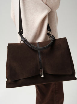 Замшевая сумка сэтчел Colette DBR 31349 черный каштан  фото 11