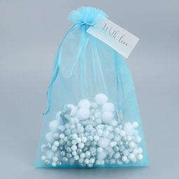 Цена за 10 шт. Мешочек подарочный органза голубой «Лагуна», с шильдиком, 20 х 30 см +/- 1.5 см