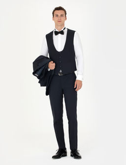 Lacivert Ex. Slim Fit Yelekli Smokin