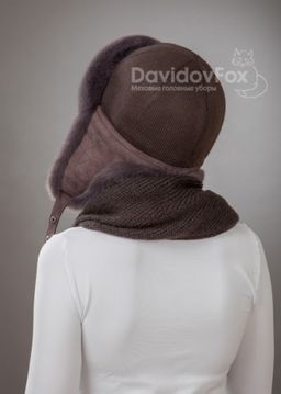 Комплект ушанка трикотаж экомех браун косынка