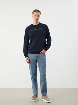 Bisiklet Yaka Bask?l? Erkek Sweatshirt