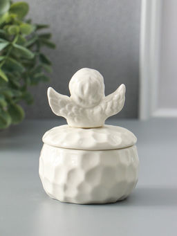 Шкатулка керамика "Ангелочек" белая 8х8х10,5 см