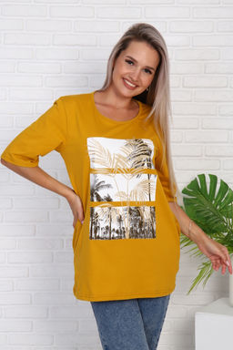 Футболка удлиненная с рисунком листья пальмы, Арт. 786