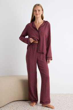 Bordo _i_ekli Biye Detayl_ Dokuma Pijama Tak_m_ THMAW27PT00047