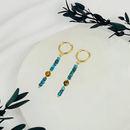 Серьги длинные из Хризоколлы и Тигрового глаза