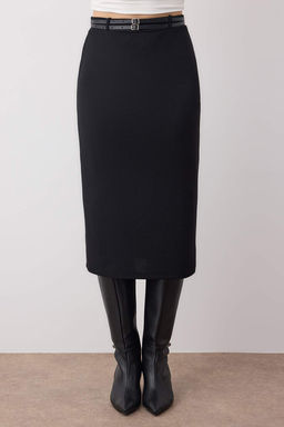 Siyah Kalem Cift Kemerli Krep Esnek Orme Etek TWOAW26ET00087