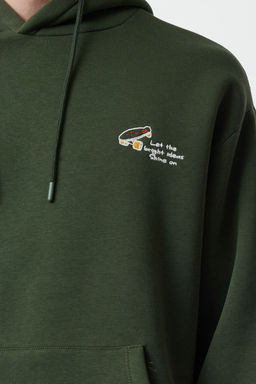 Haki Oversize/Genis Kesim Nak?sl? Ici Polarl? Kapusonlu Sweatshirt TMNAW25SW00016