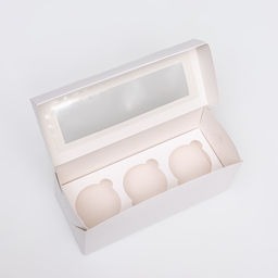 Цена за 2 шт. Коробка для 3 капкейка с окном, целлюлоза, белый, 25×10×10 см