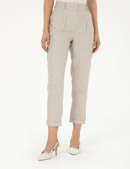 Bej Keten Kar___ml_ Carrot Fit Pantolon
