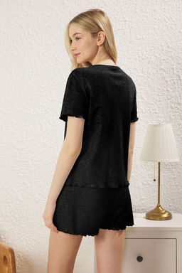 Trendyolmilla Gri Melanj Dugmeli Fitilli Sortlu Orme Pijama Tak?m? THMSS25PT00006  фото 9