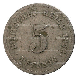 Монета 5 пфеннигов 1892 года G Германия