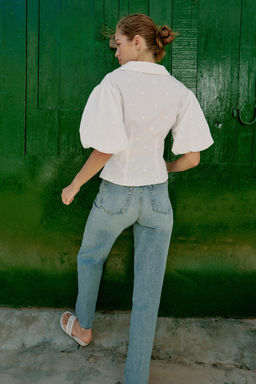 CAMISA BORDADOS MANGA ABULLONADA / Blanco - Zara фото 6