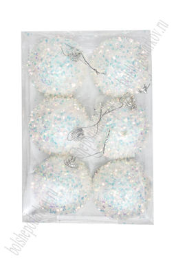 Набор новогодних шаров 6 см (6 шт) SF-7334, белый - Больше подарков фото 2