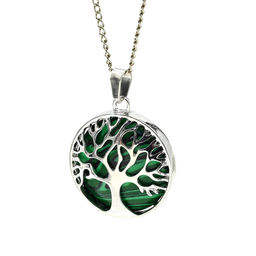 Подвеска Дерево двухсторонняя в металле с малахитом имитация 27*27мм