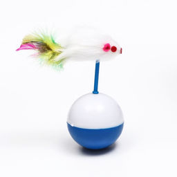 Мышь-неваляшка из натурального меха на шаре, 11 х 5 см синий/белый - Пижон фото 3