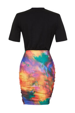 Siyah Limited Edition Desenli Buzgulu Anvelop Esnek Orme Mini Elbise TWOSS24EL00561