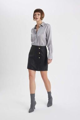 Мини-юбка-трапеция с нормальной талией на подкладке - Defacto фото 4