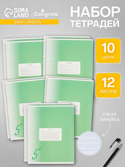 Тетради 12 листов в узкую линейку Calligrata «Пятёрка. Зелёная», обложка мелованный картон, 10 шт.