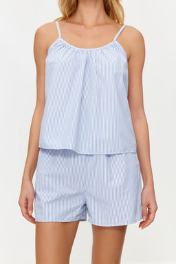 Trendyolmilla Mavi Cizgili Ip Ask?l? Poplin Sortlu Dokuma Pijama Tak?m? THMSS24PT00049  фото 4