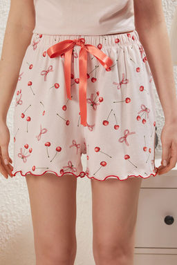 Trendyolmilla Pembe %100 Pamuklu Kiraz Desenli Kurdele/Fiyonklu Sortlu Orme Pijama Tak?m? THMSS25PT00186  фото 4