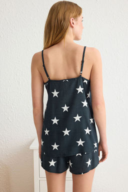 Trendyolmilla Yesil Y?ld?zl? Ip Ask?l? Viskon Sortlu Dokuma Pijama Tak?m? THMSS20PT0295  фото 5