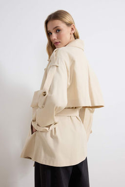 Tas Oversize Kemerli Kruvaze Kapama Midi Trenckot TWOSS26TR00008