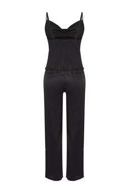 Siyah Dantel Detayl? Saten Dokuma Pijama Tak?m? THMAW26PT00078