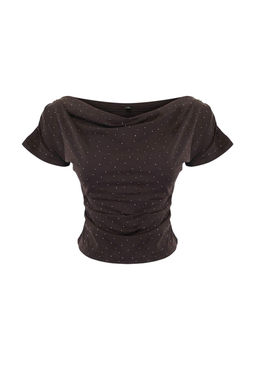 Koyu Kahverengi Duz Regular Degaje Yaka Tas Detayl? Premium Yumusak Orme Bluz TWOSS26BZ00714