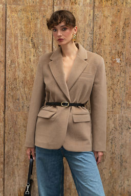 Vizon Kemerli Kase Regular/Normal Kal?p Blazer Blazer Ceket TWOAW26BC00041 - Trendyolmilla фото 9