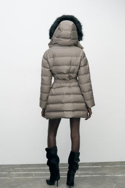 WATER AND WIND PROTECTION HOODED BELTED PUFFER JACKET - Zara фото 6
