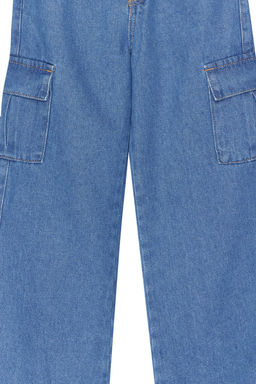 Koyu Mavi K?z Cocuk Wide Leg Kargo Cepli Pamuklu Lastikli Denim Pantolon Jean TKDSS24PL00001 - Trendyolmilla фото 5